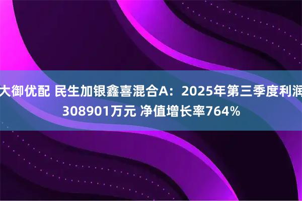 大御优配 民生加银鑫喜混合A:2025年第三季度利润308901万元 净值增长率764%